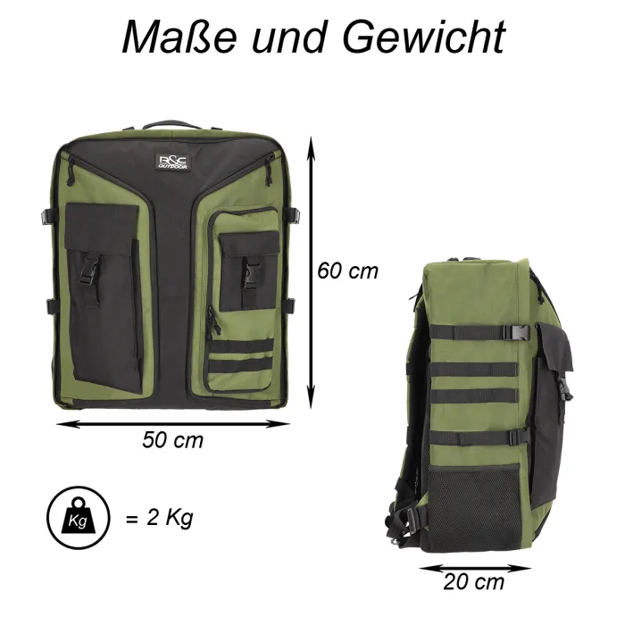 Multifunktions-Rucksack / Armbrust - Transporttasche - ca. 80 Liter - Oliv/Schwarz